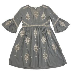 Sundance XS Embroidered Boho Dress | Bell Sleeves, V-Neck Peasant Style Sundress